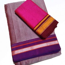 Mauve khan saree with fuschia pink blouse pc
