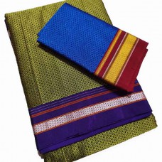 Mehendi khan saree with blue blouse pc