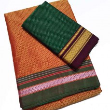 Mustard khan saree with emerald green blouse pc