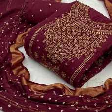 Bandhani dress material in maroon colour