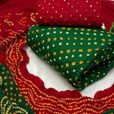 Bandhani dress material in green & red colour