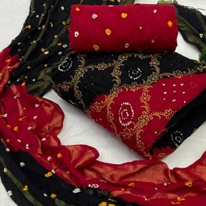 Bandhani dress material in Reddish maroon & black colour