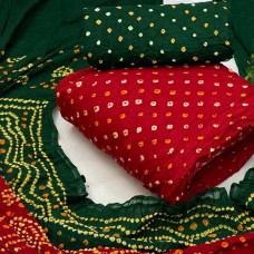 Bandhani dress material in red and green colour
