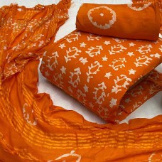 Batik dress material in Orange colour