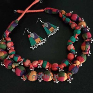  Fabric jewellery with tiny silver ghungroo beads