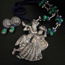 Handcrafted thread beads Necklace with oxidise pendant