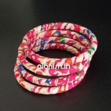 Fabric bangle handmade in beige multi-colored print