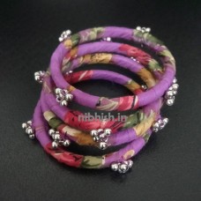Fabric bangles with ghungroos in Mauve floral print