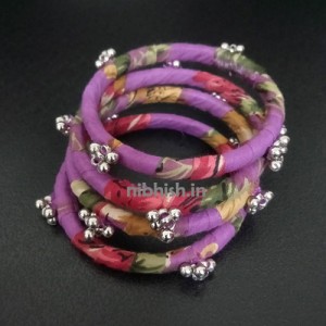 Fabric bangles with ghungroos in Mauve floral print