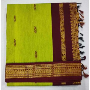 Kalyani cotton in Apple green & maroon