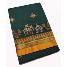 Dark bottle green kasuti saree