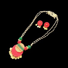 khun necklace with off-white beads and thread beads