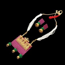 khan fabric jewellery with tiny white beads