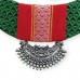 Khan fabric choker in green with red border