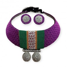 Khan fabric choker in purple with green border