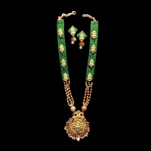 Khan fabric jewellery created from green khun fabric & temple jewellery