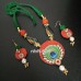 khun necklace set in orange khan fabric with Morpankh motif