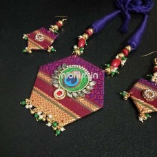 khan fabric jewellery set made from Rani pink/Violet two-tone khan fabric