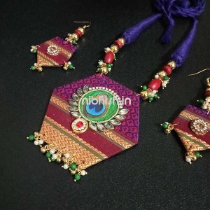 khan fabric jewellery set made from Rani pink/Violet two-tone khan fabric