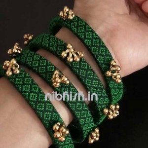 Khun fabric bangles in green colour