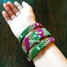Khan fabric bangles set Multi-colored with mirrors