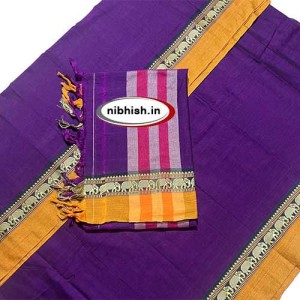 Narayanpet elephant border dress material in violet colour