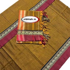 Narayanpet elephant border dress material in Mustard colour