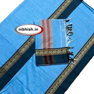 Narayanpet elephant border dress material in light blue colour Narayanpet elephant border dress material in light blue colour