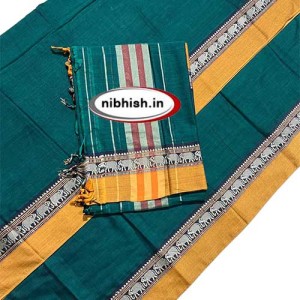 Narayanpet dress material in Peacock green colour with mustard border Narayanpet dress material in Peacock green colour with mustard border