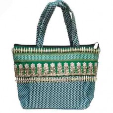 Grey Khan Saree Purse with green lace