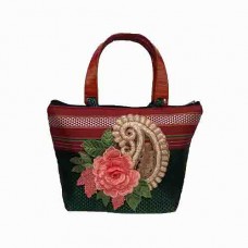 Green khan fabric handbags with acrylic handles