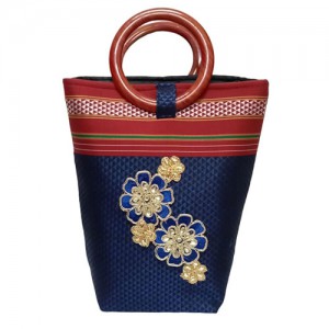 Royal blue khun fabric handbag
