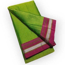 Khan saree in green colour with rani pink border