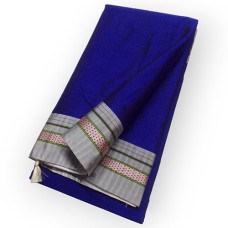 Khun saree in Royal blue colour with grey border