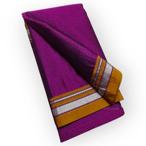 Khan saree in magenta colour with mustard border