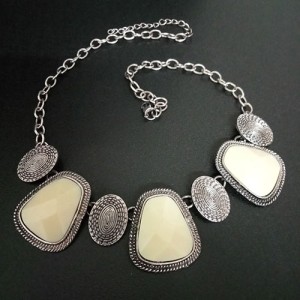 Western Oxidised necklace with matt cream stones